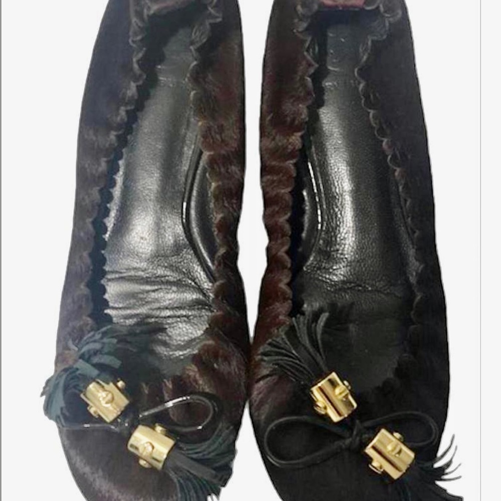 Gorgeous Tory Burch Reese Calf Hair Tassel Flats Size 9